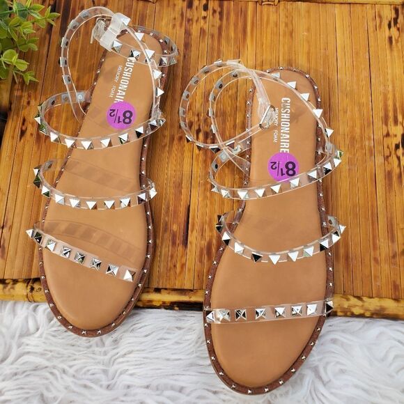 Cushionaire Transparent Studded Strappy Detail Memory Foam Sandals. Sz 8.5 - Picture 1 of 13